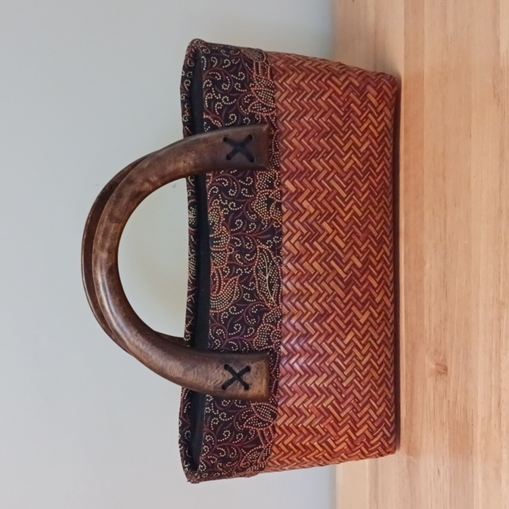 Thailand Woven Basket/Fabric/Wood Zippered Purse - Picture 16 of 16